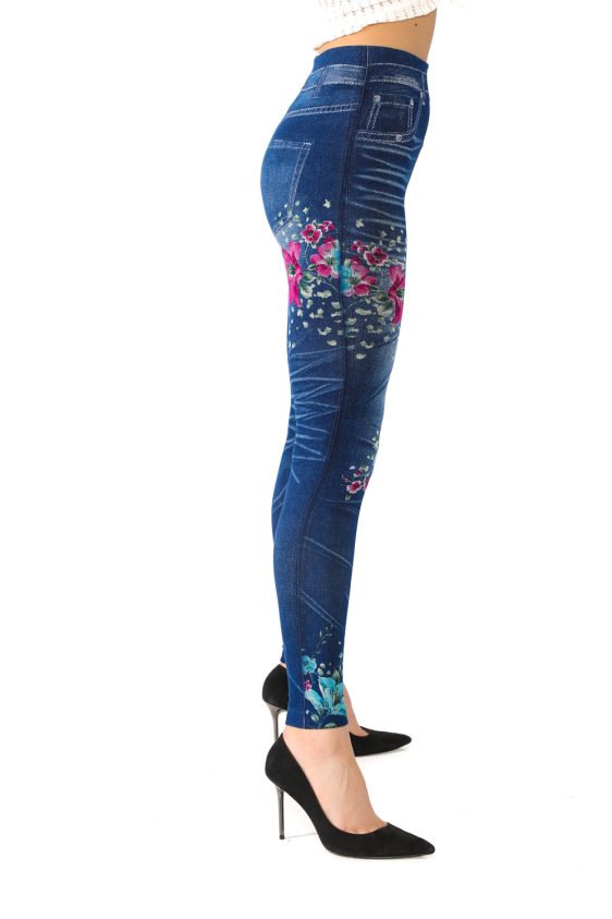 Jeggings with Asymmetric Floral Patterns - 8