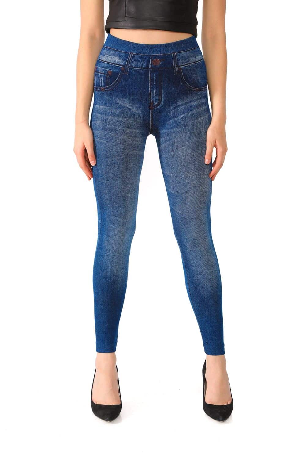 Denim Leggings with Fake Pockets and Buttons Pattern - Its All
