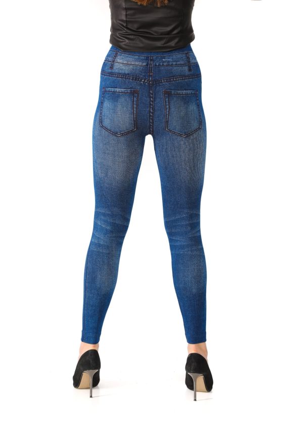 Denim Leggings with Fake Pockets and Buttons Pattern - 2