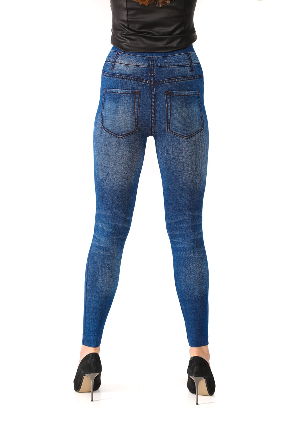 Denim Leggings with Fake Pockets and Buttons Pattern - Its All