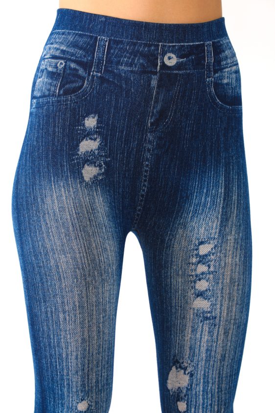 Denim Leggings with Ripped and Button Pattern - 6