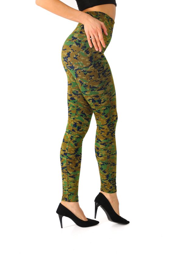 Denim Leggings with Olive Color Camo Pattern - 1