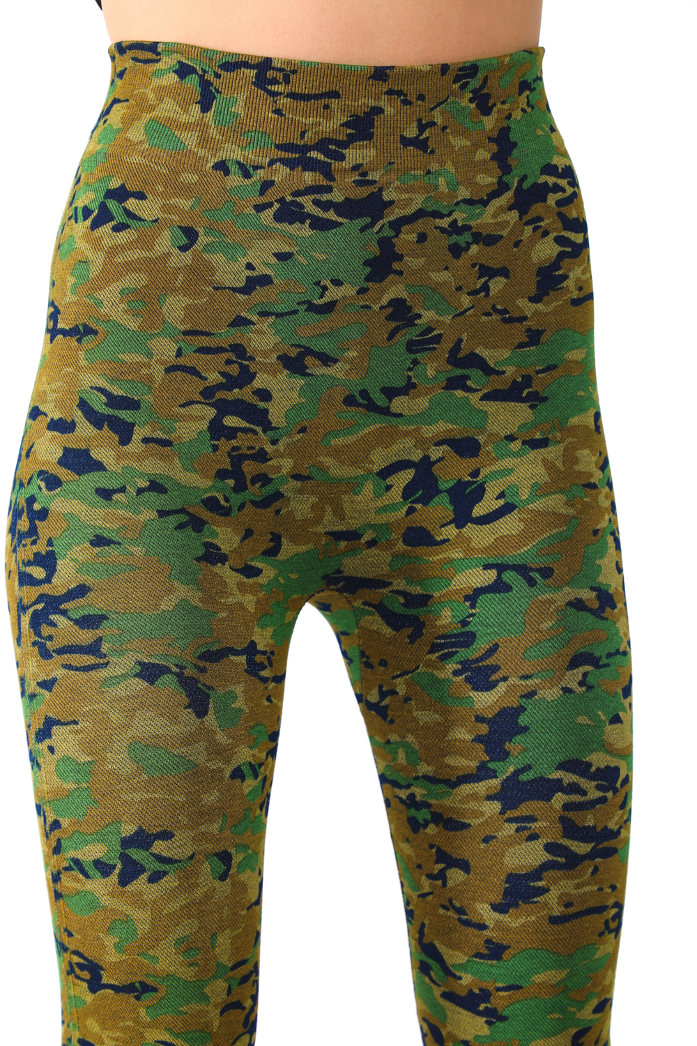 Denim Leggings with Olive Color Camo Pattern - 6