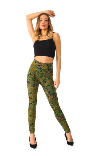 Denim Leggings with Olive Color Camo Pattern