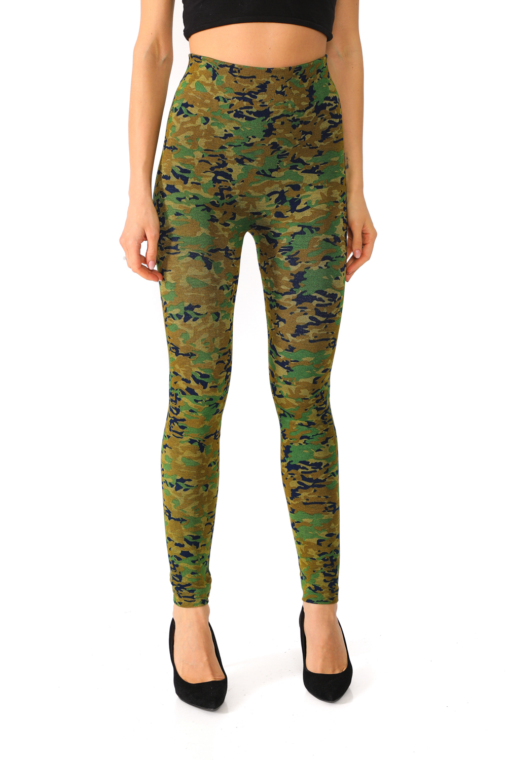 Denim Leggings with Olive Color Camo Pattern - 5