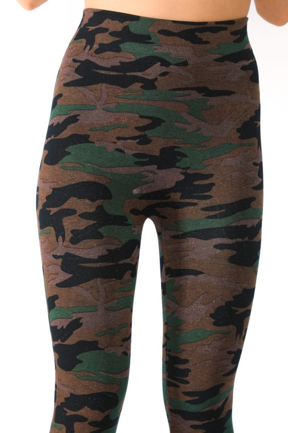 Denim Leggings with Brown Camouflage Pattern - 6