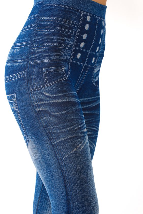 Faux Jeans Leggings with Fake Pockets and Buttons Pattern - 6