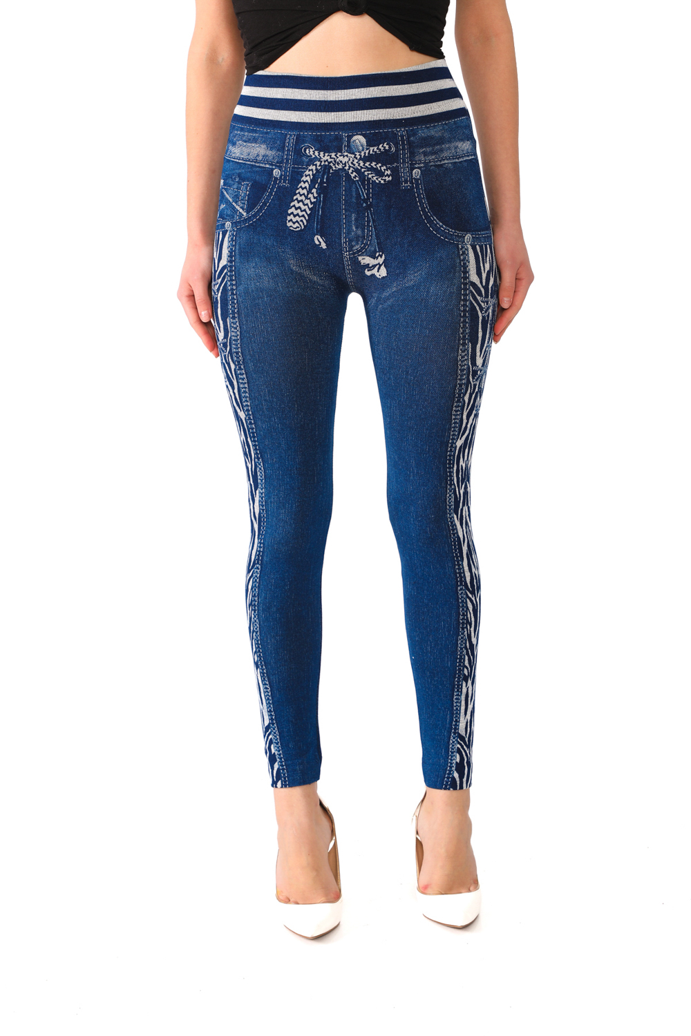 Seamless Jeggings with Tiger Pattern Side Stripes - 1