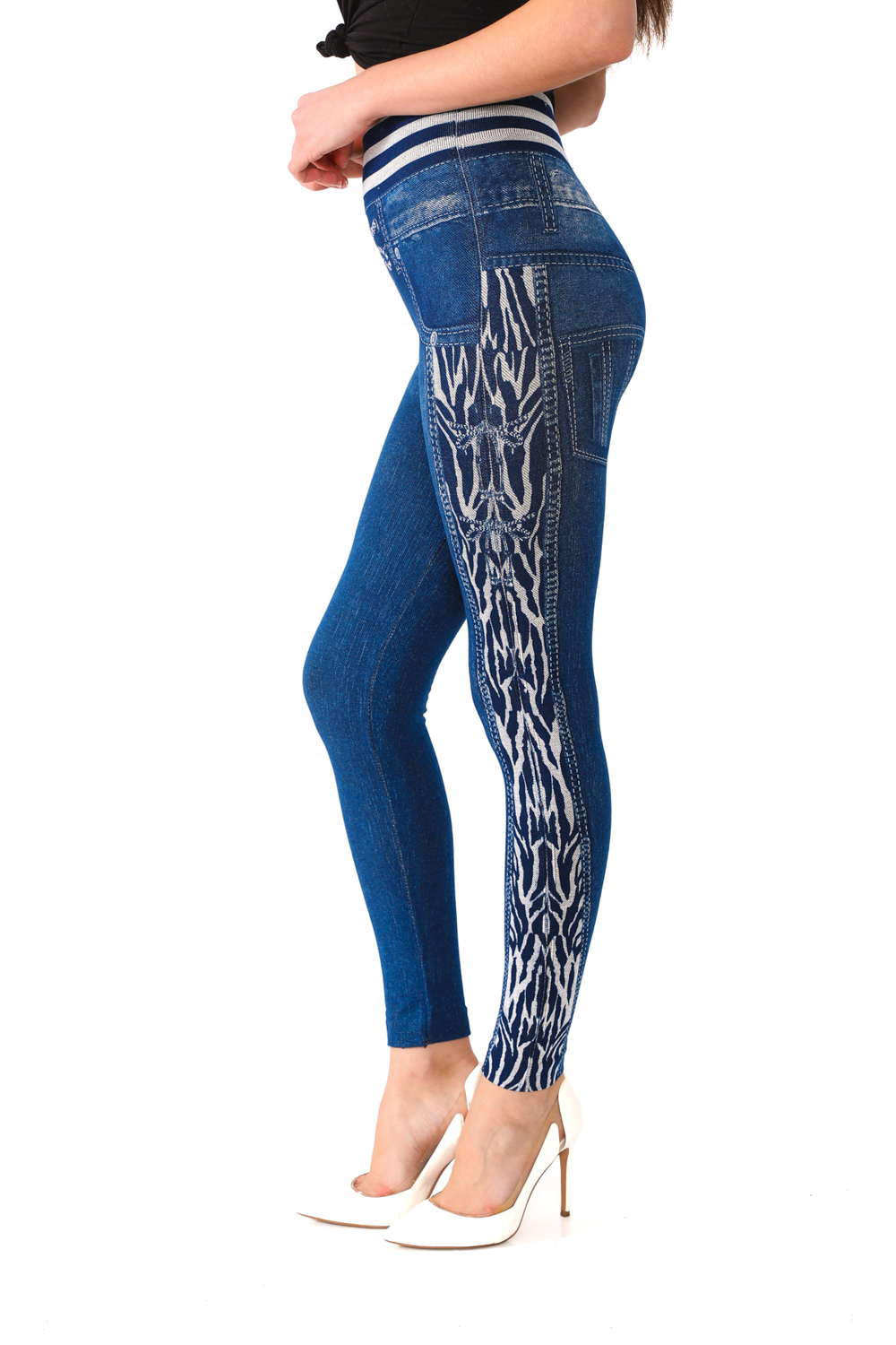 Seamless Jeggings with Tiger Pattern Side Stripes - 2