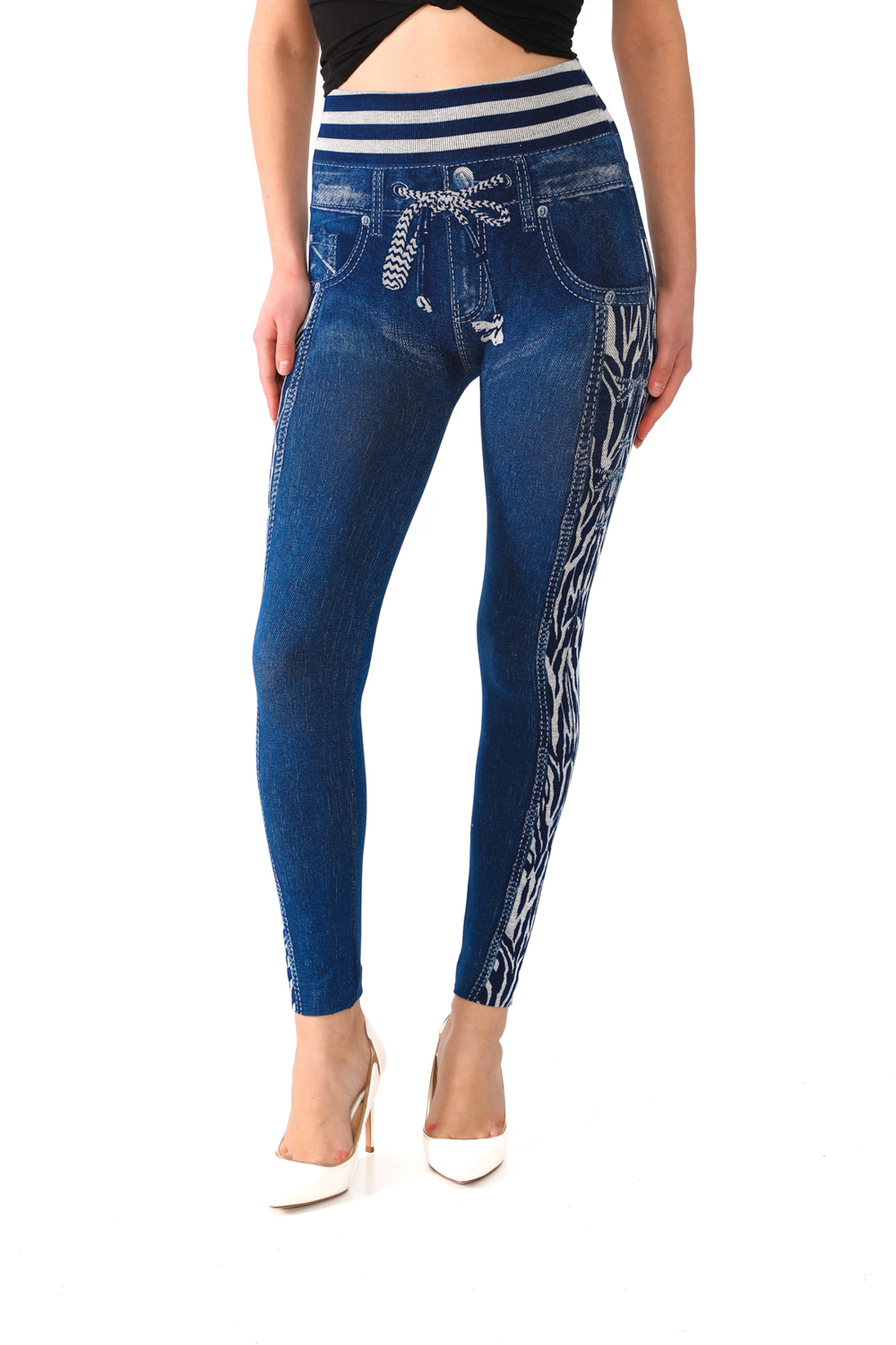 Seamless Jeggings with Tiger Pattern Side Stripes - 7