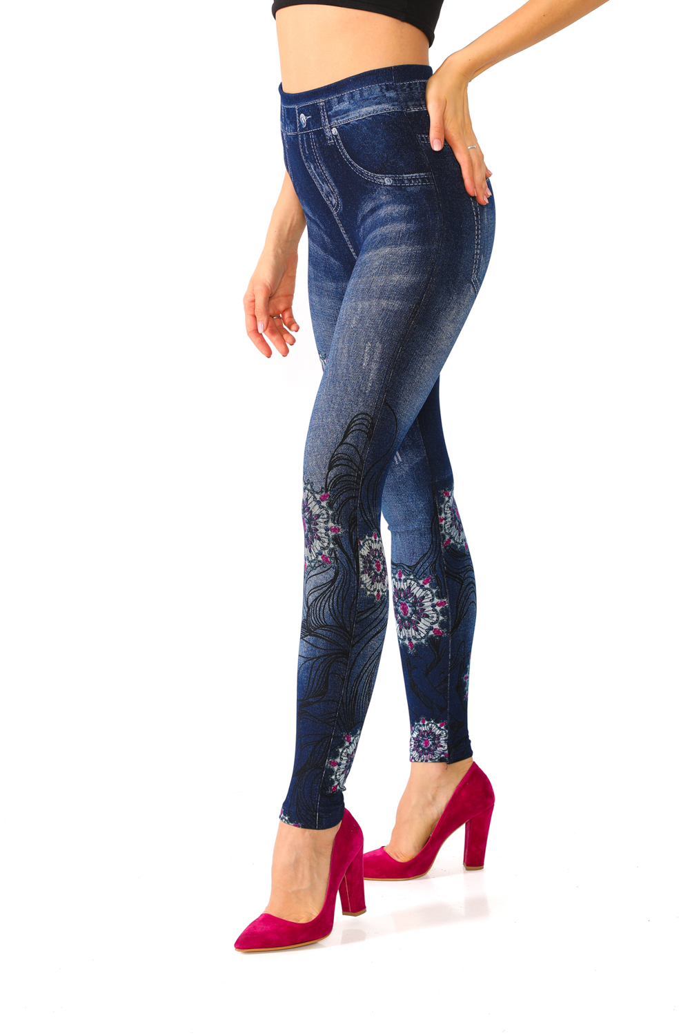 ❤️ Womens Floral Skinny Denim Leggings High Waist Jeggings Jeans