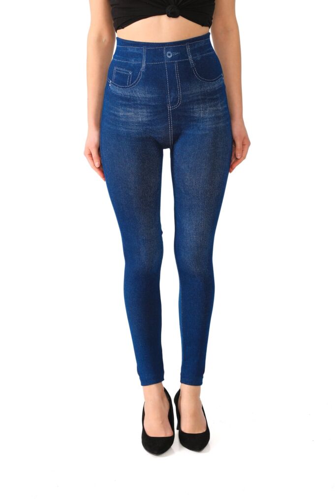 Classic Denim Leggings with Faux Pockets and a Button - Its All Leggings