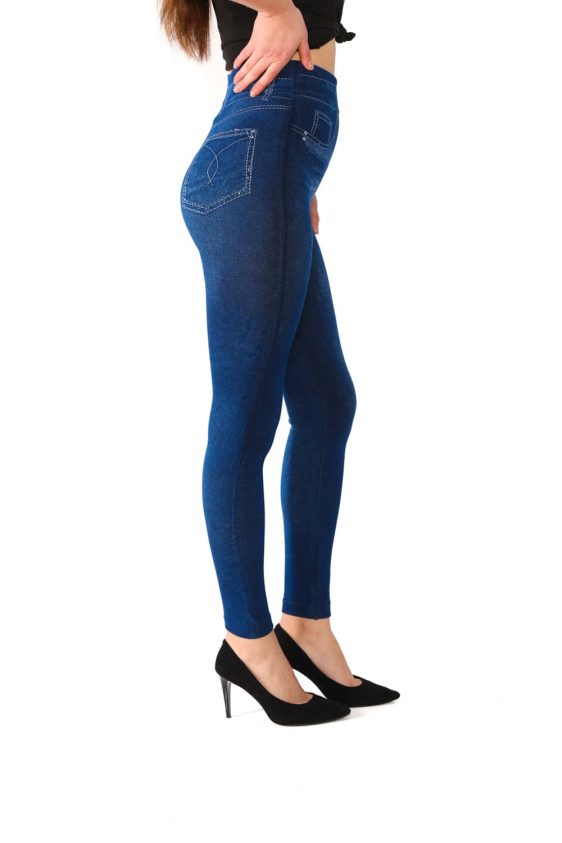 Classic Denim Leggings with Faux Pockets and a Button - 1