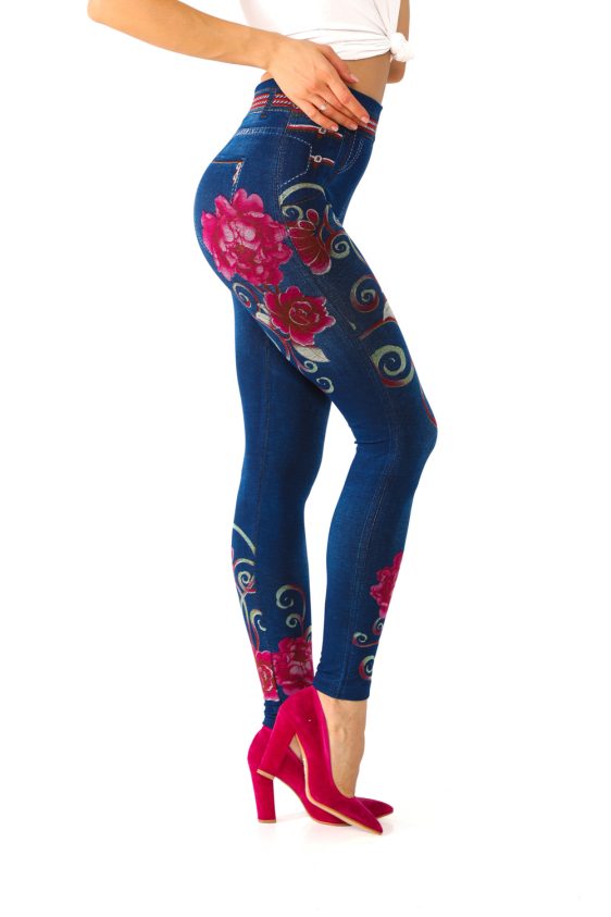 Jeggings with Big Red Roses and a Braided Belt - 2