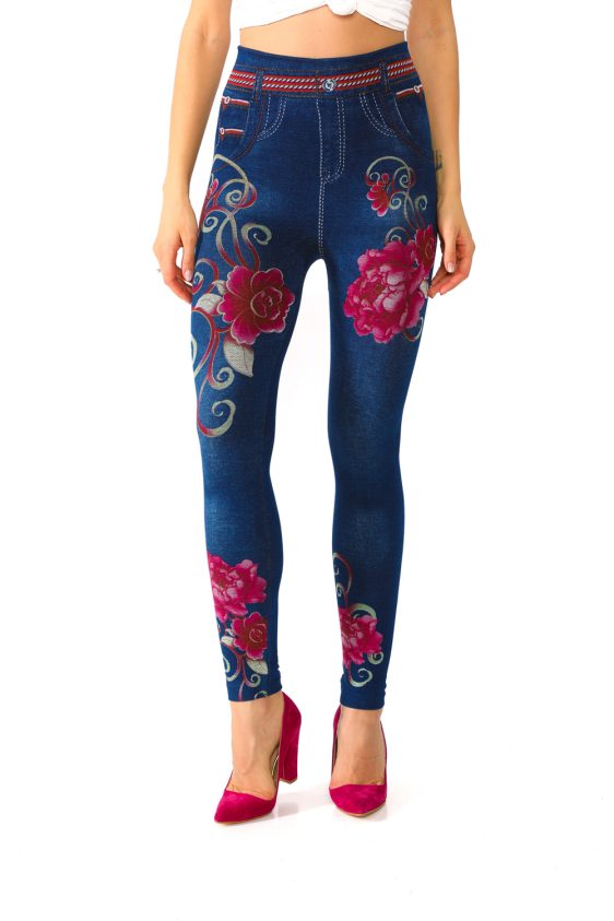 Jeggings with Big Red Roses and a Braided Belt - 8