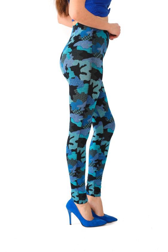 Denim Leggings with Blue Camouflage Pattern - 1