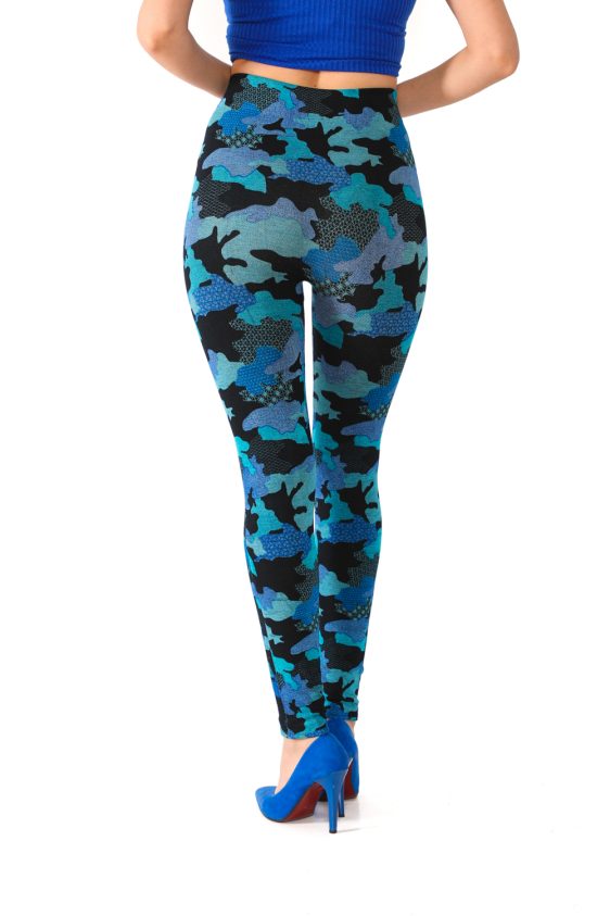 Denim Leggings with Blue Camouflage Pattern - 2