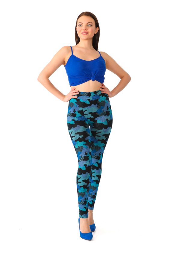 Denim Leggings with Blue Camouflage Pattern