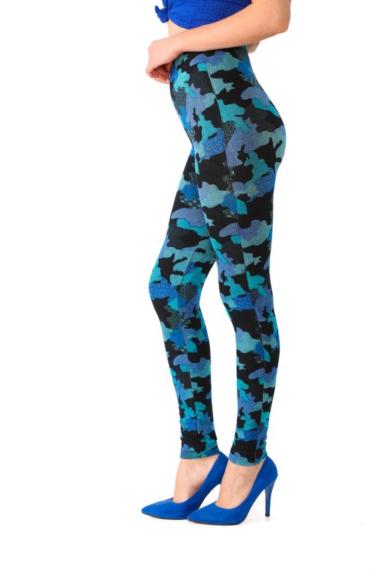 Denim Leggings with Blue Camouflage Pattern - 3