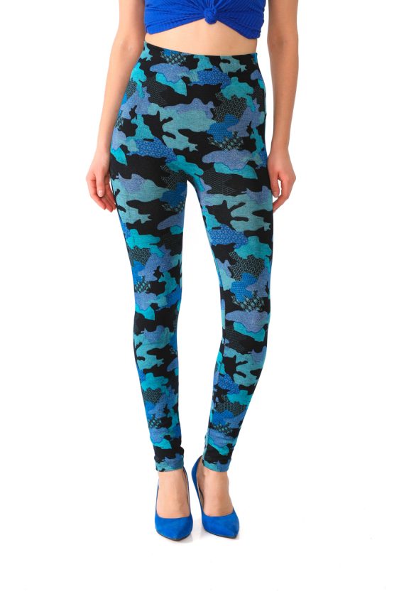 Denim Leggings with Blue Camouflage Pattern - 4