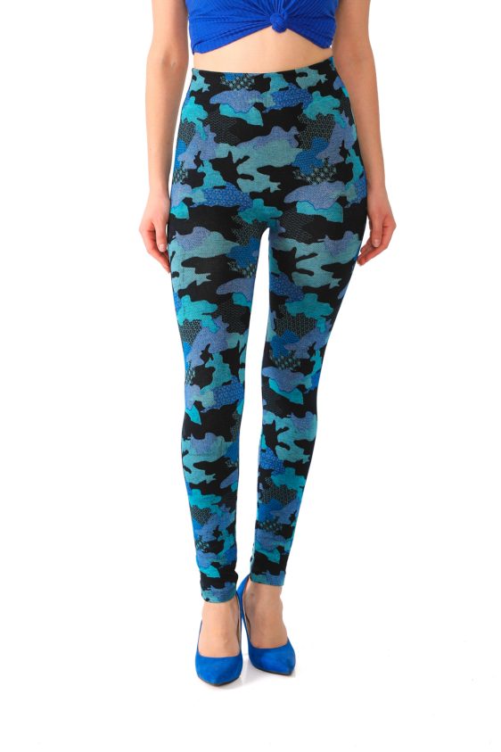 Denim Leggings with Blue Camouflage Pattern - 5