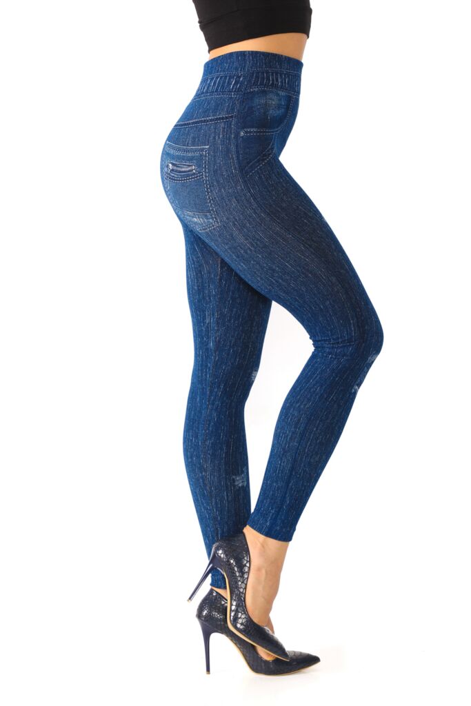 Denim Leggings with Ripped Look Tieable Drawstring - Its All Leggings