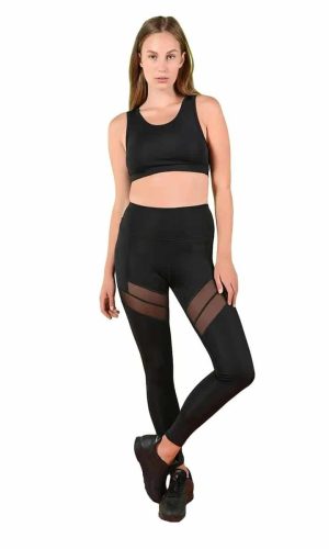 Activewear High Waisted Yoga Pants with Front and Back Side Mesh Details