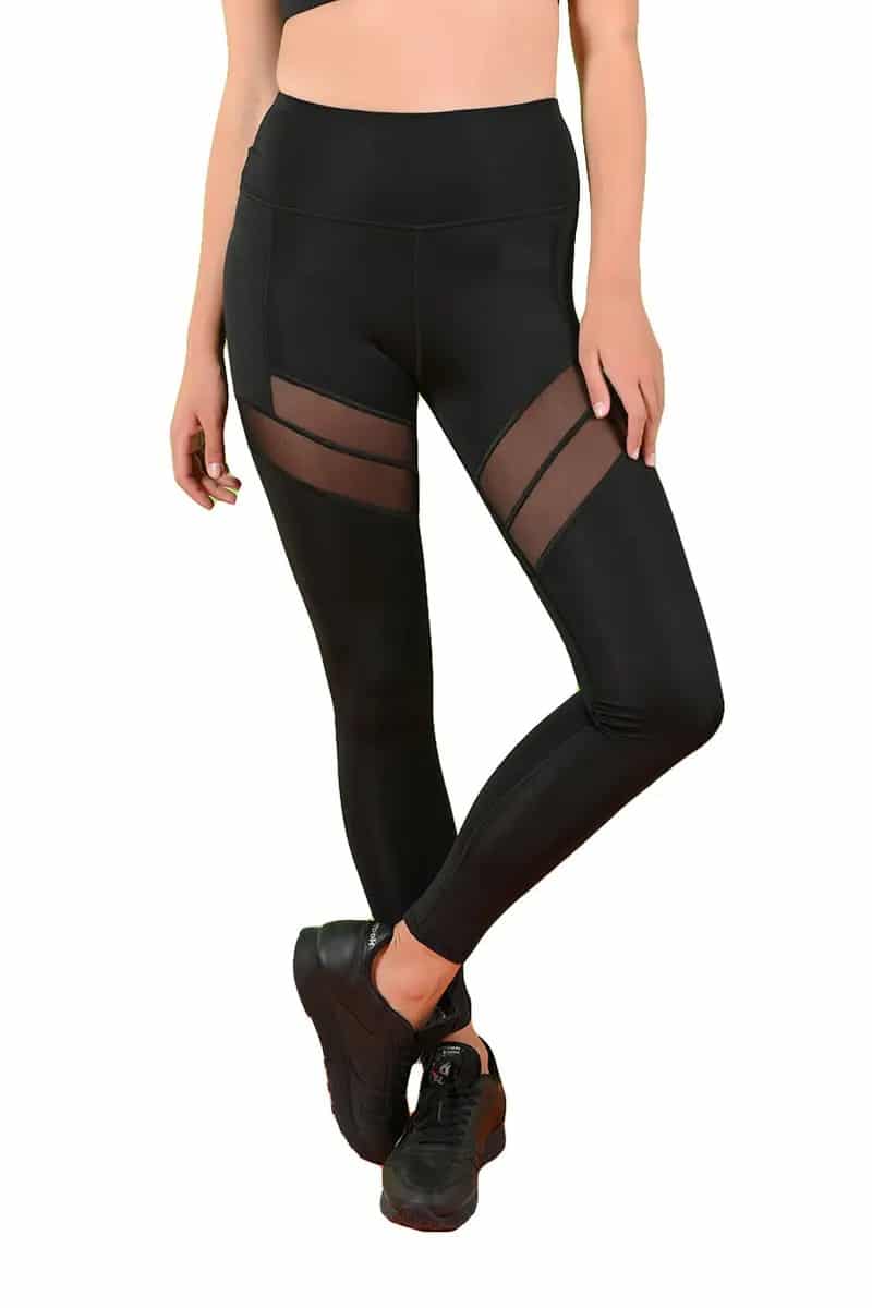 Activewear High Waisted Yoga Pants with Front and Back Side Mesh Details