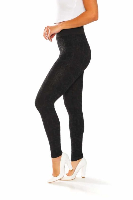 Solid Color 3 Inch High Waisted Black Leggings with Lace Look