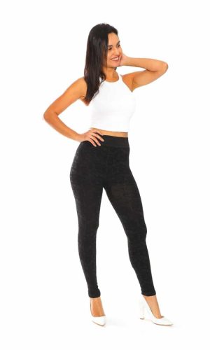 Solid Color 3 Inch High Waisted Black Leggings with Lace Look