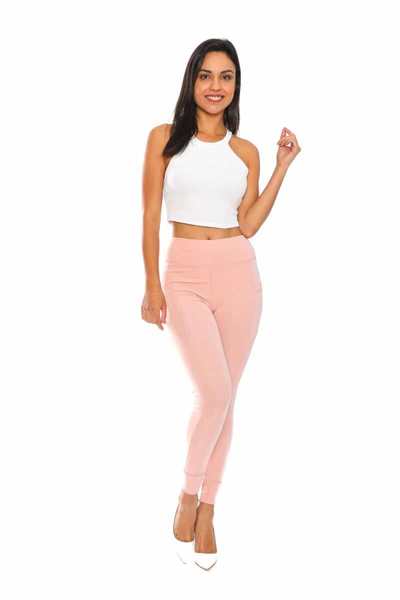 Activewear High Waisted Yoga Pants with Side Pockets and Elastic Rib Cuff