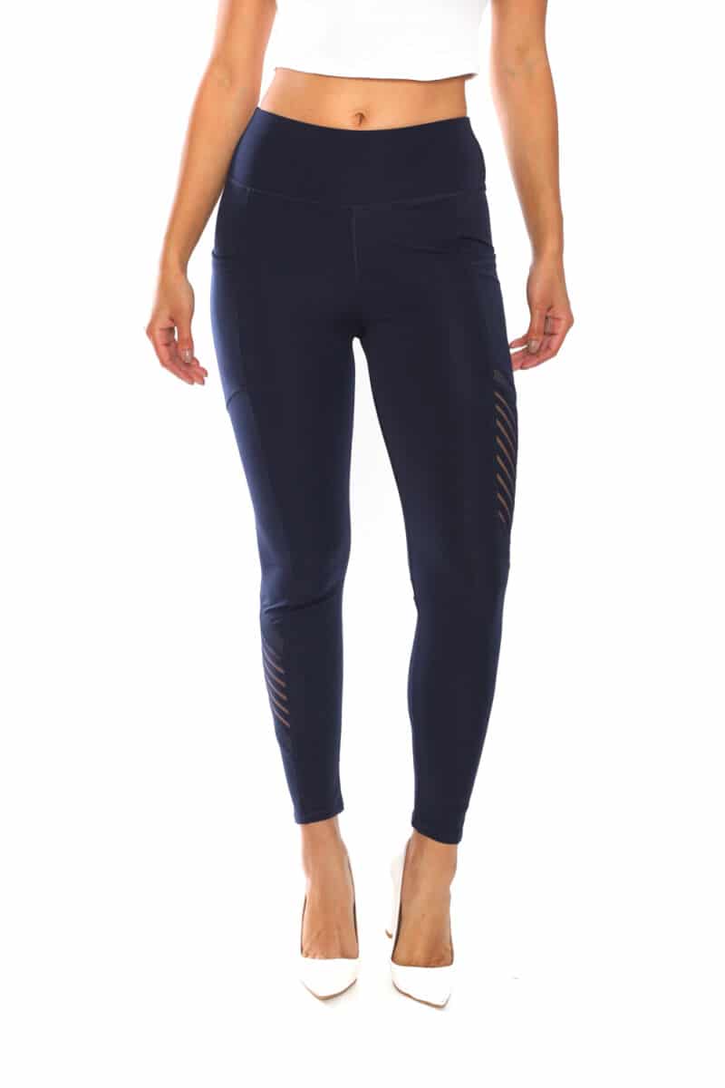Solid Color 3 Inch High Waisted Leggings with Side Stripe Cross Mesh - Its  All Leggings