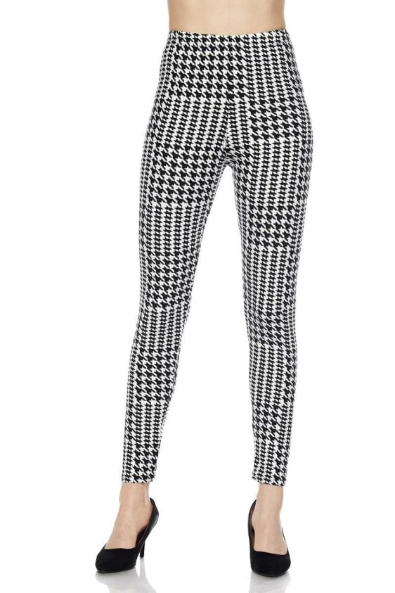 Houndstooth Check Print Ankle Leggings - 1