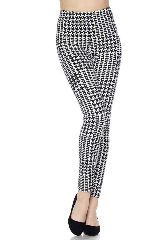 Houndstooth Check Print Ankle Leggings - 2