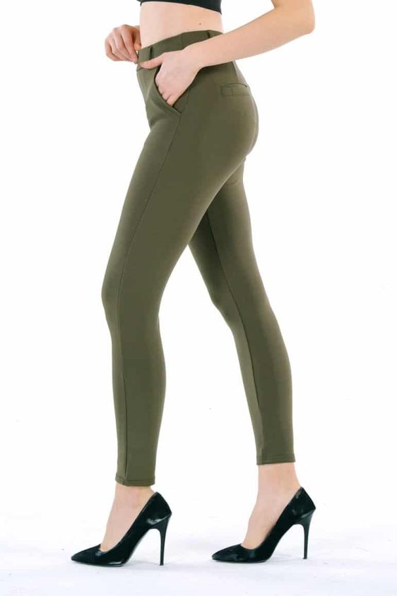 Women's Olive Skinny Pants Slim Treggings - 5