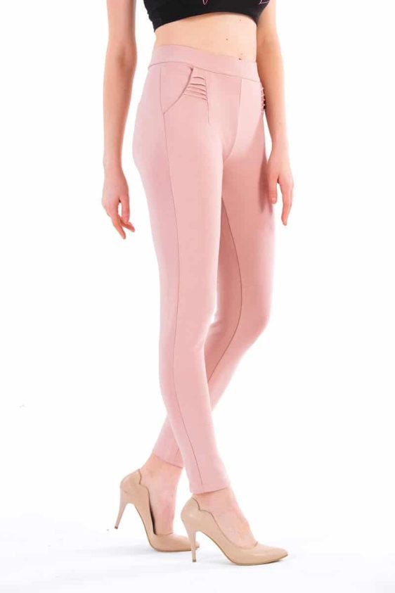 Women's Pink Skinny Pants Slim Treggings - 5