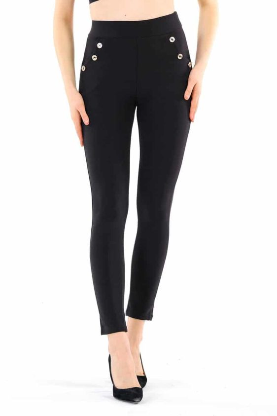 Women's Skinny Pants Slim Treggings with Three Buttons - 3