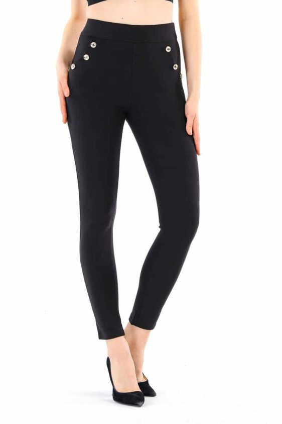 Women's Skinny Pants Slim Treggings with Three Buttons - 4
