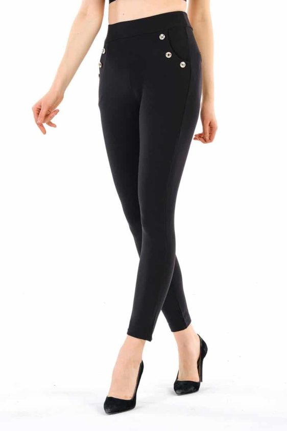 Women's Skinny Pants Slim Treggings with Three Buttons