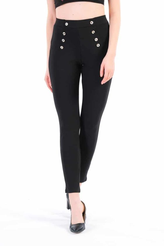 Women's Skinny Pants Slim Treggings with Four Buttons - 1