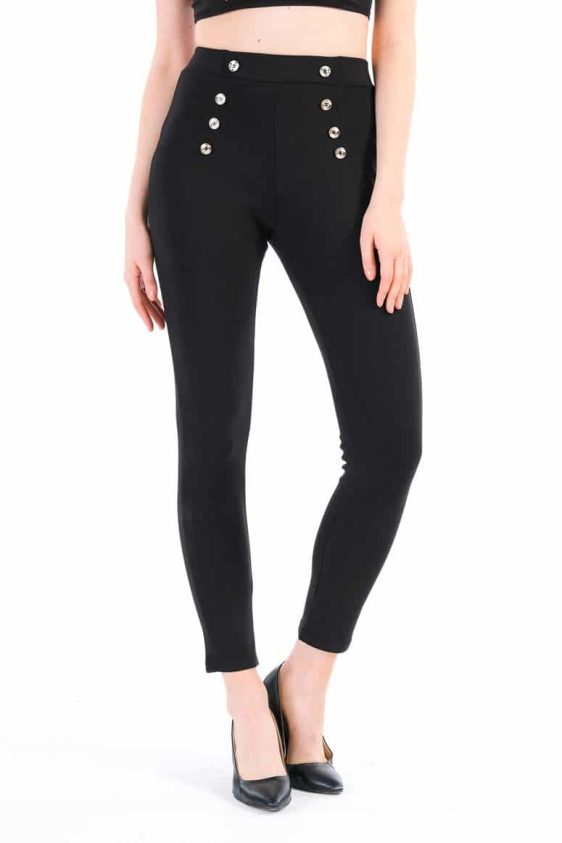 Women's Skinny Pants Slim Treggings with Four Buttons - 2