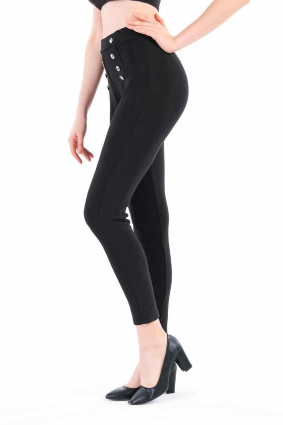 Women's Skinny Pants Slim Treggings with Four Buttons - 4