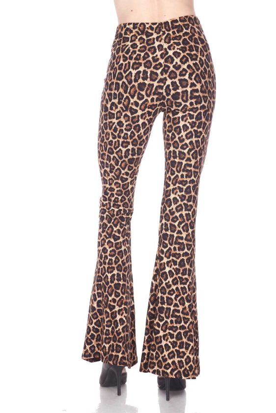 Leopard Print Elastic Flared Pants - 1