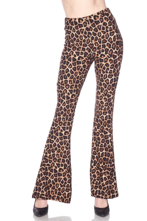 Leopard Print Elastic Flared Pants - 2