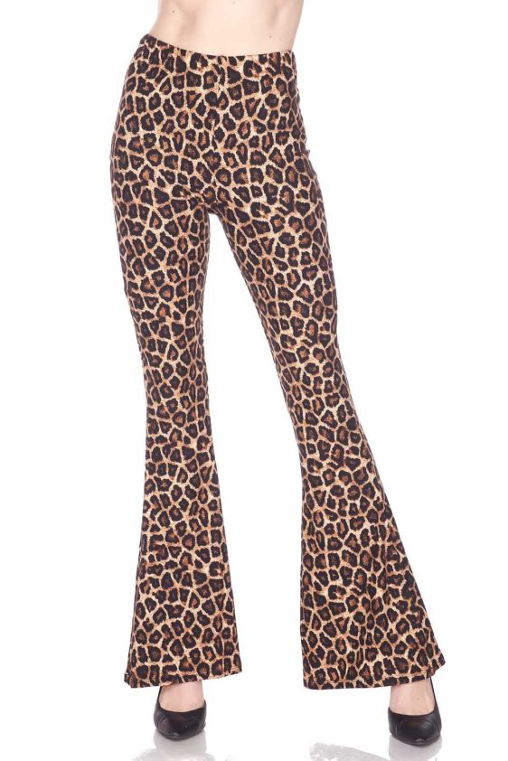 Leopard Print Elastic Flared Pants