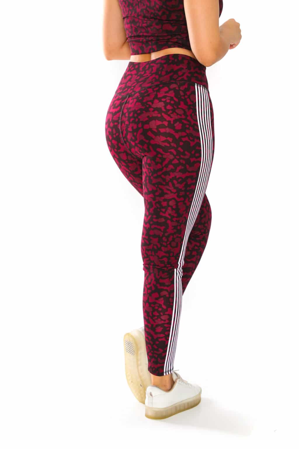Activewear High Waisted Leopard Print Yoga Pants with White Color Side Stripes