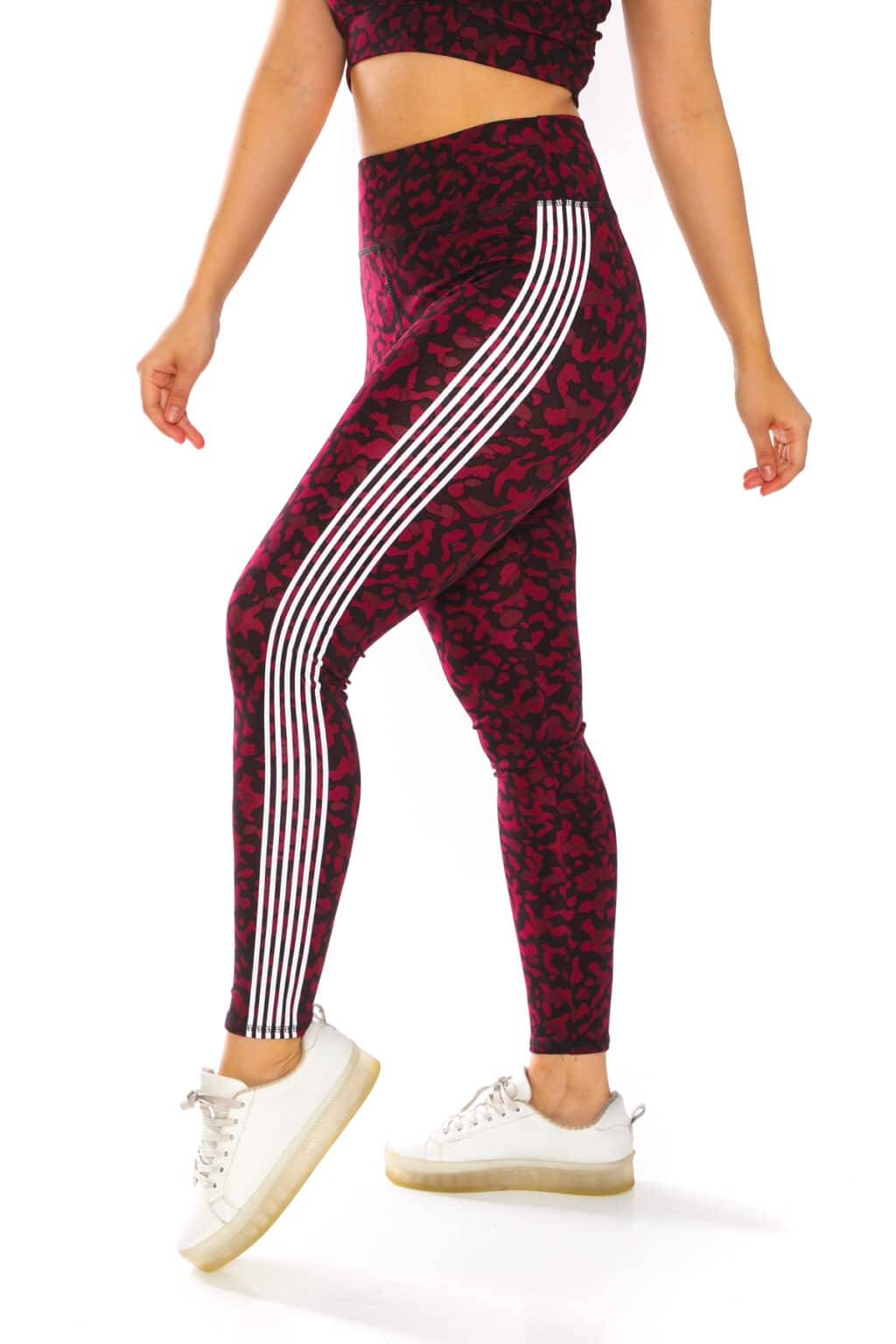 Activewear High Waisted Leopard Print Yoga Pants with White Color Side  Stripes - Its All Leggings