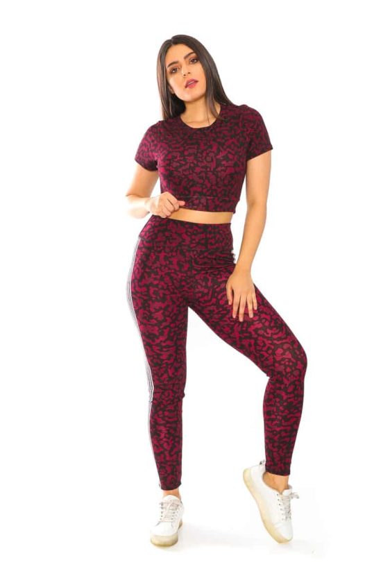 Activewear High Waisted Leopard Print Yoga Pants with White Color Side Stripes