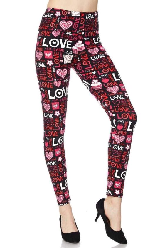 LOVE Print Yummy Brushed Ankle Leggings - 1