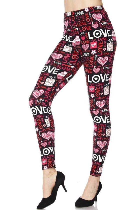 LOVE Print Yummy Brushed Ankle Leggings - 3
